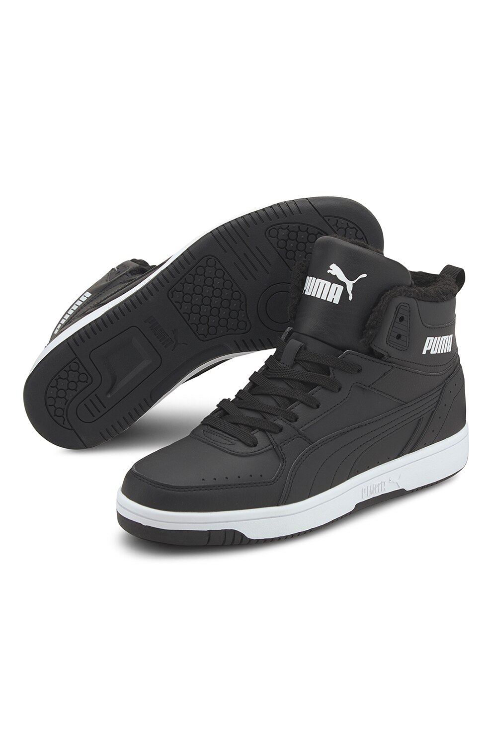 Puma, Pantofi sport mid-high unisex de piele ecologica Rebound JOY, Negru/Alb
